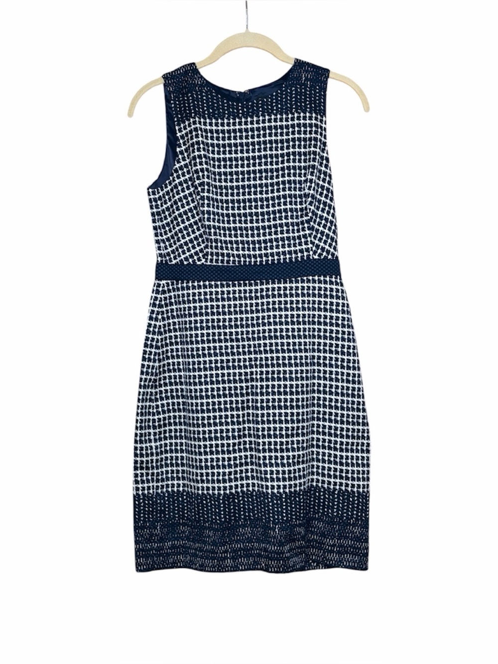 J.Crew Tweed Sheath Dress 2P Petite Navy White Check Sleeveless Preppy